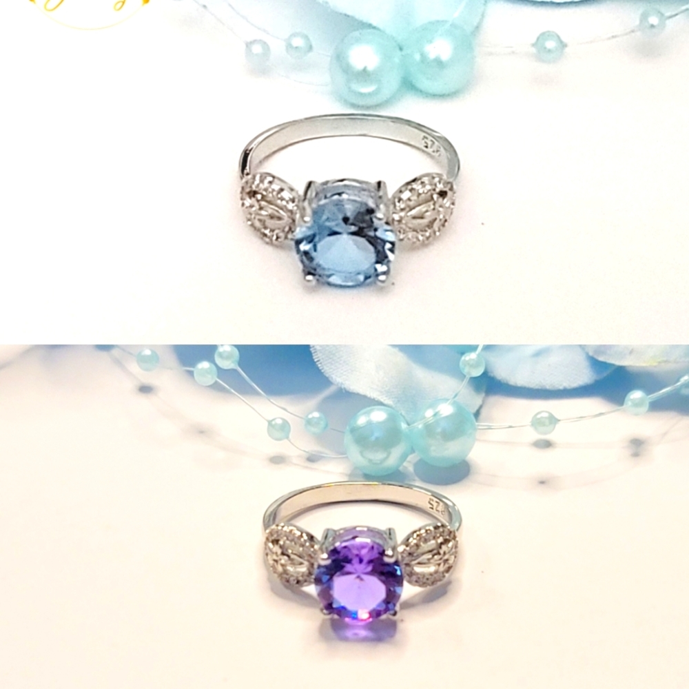 New Round Cut Color Changing Alexandrite S925 Sterling Silver Ring